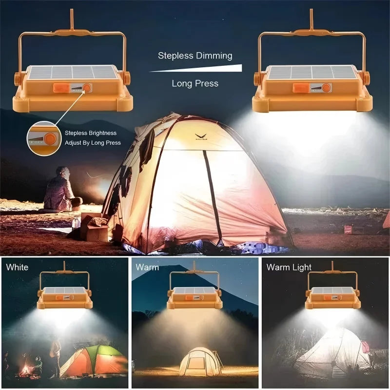 Solar Flood Light Power Bank IP66 Waterproof USB Rechargeable Camping Tent Lamp for Outdoor Emergency Zpaxo