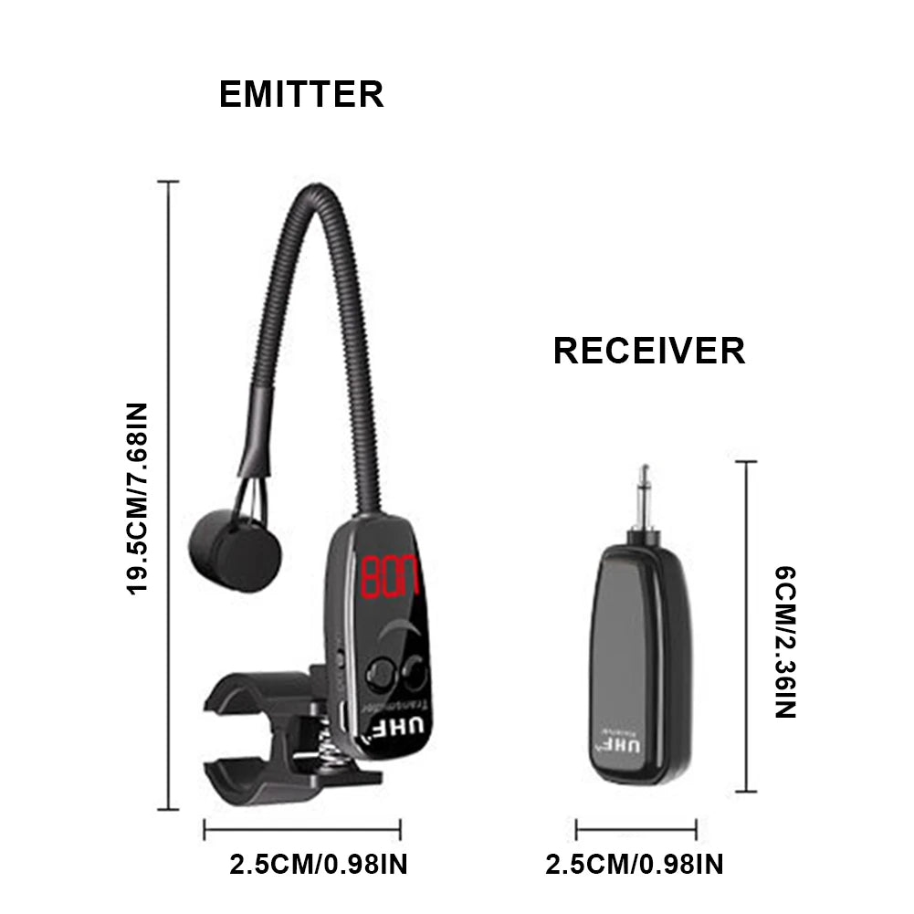 UHF Wireless Instruments Microphone Clip Pickup System Receiver