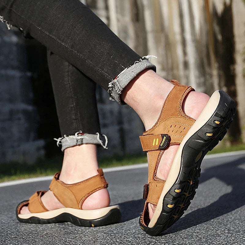 Summer Men Sandals Leather Mens Casual Shoes Outdoor Beach Roman Zpaxo