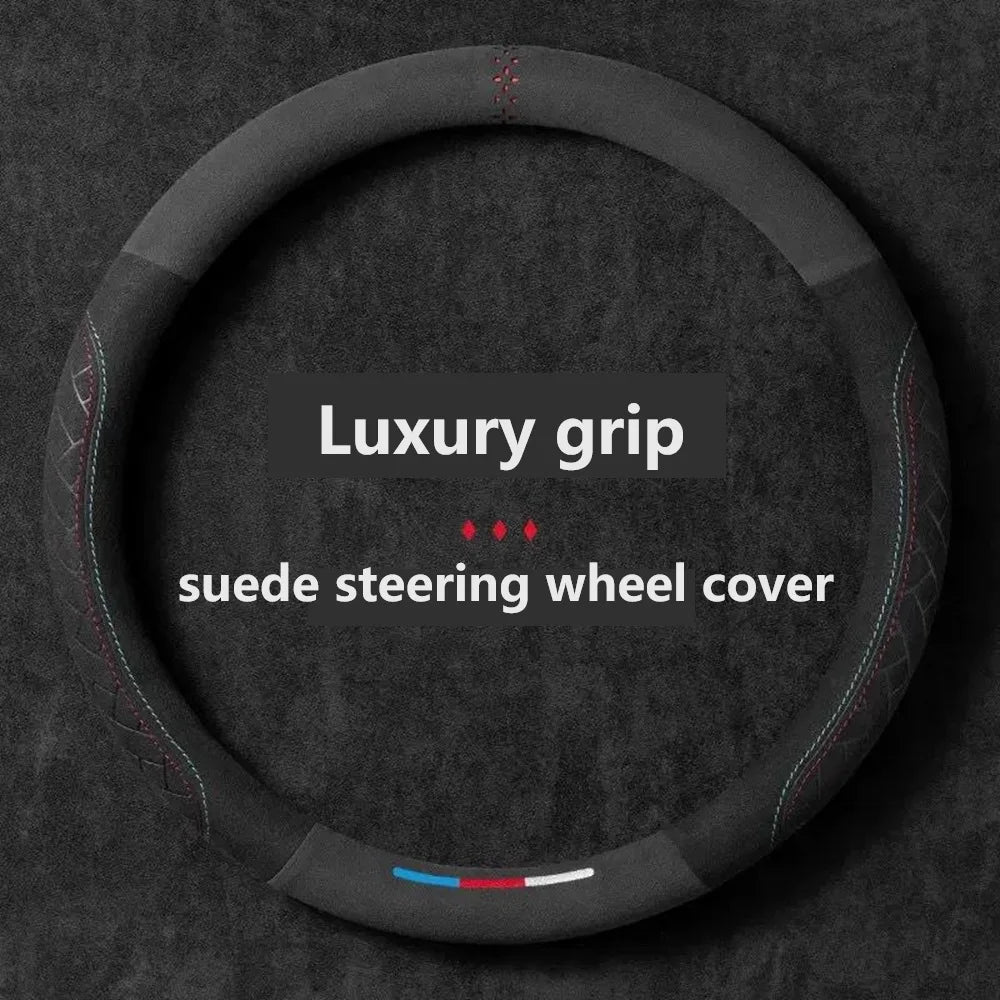 Car Steering Wheel Cover Embossed Anti Slip Plush Suede Sweat