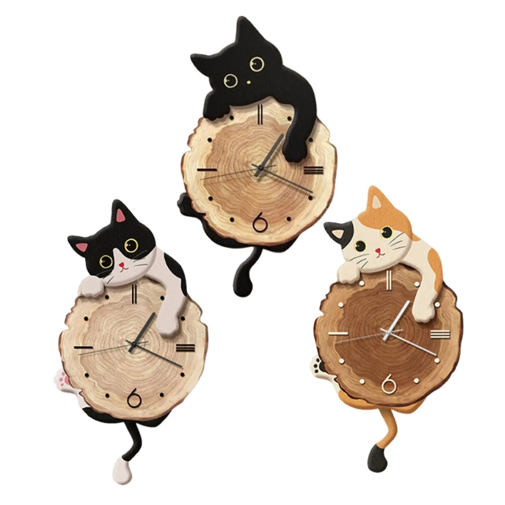 Creative Fun Cat Wall Hanging Clock Stylish Cute Pendulum Decorative Clock Wall Ornament for Bedroom Kids Room Home Decor Gift Zpaxo