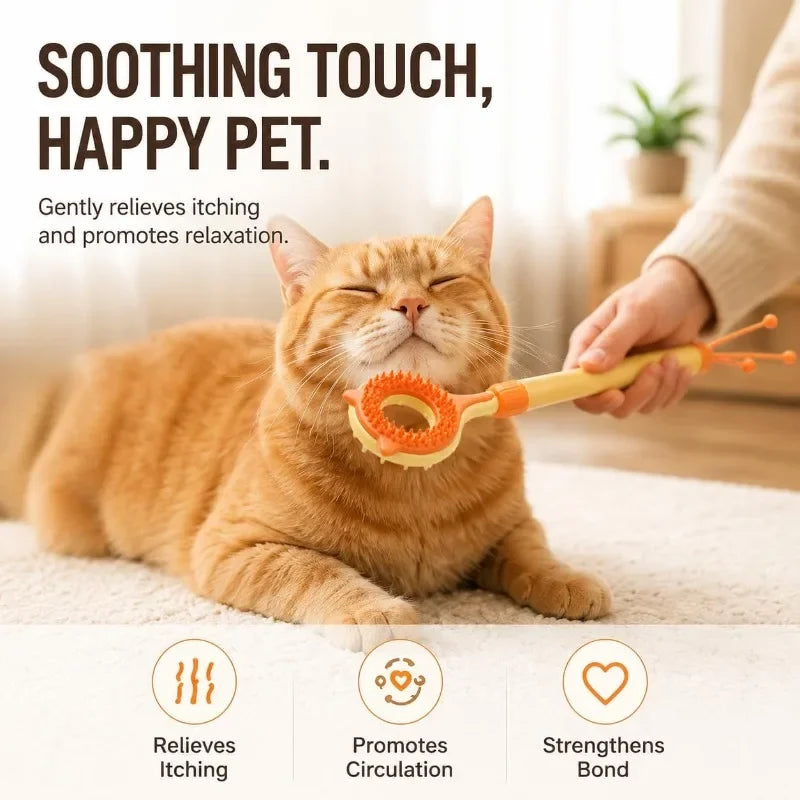 3-in-1 Cat Grooming Brush & Teaser Wand – Dual-Sided