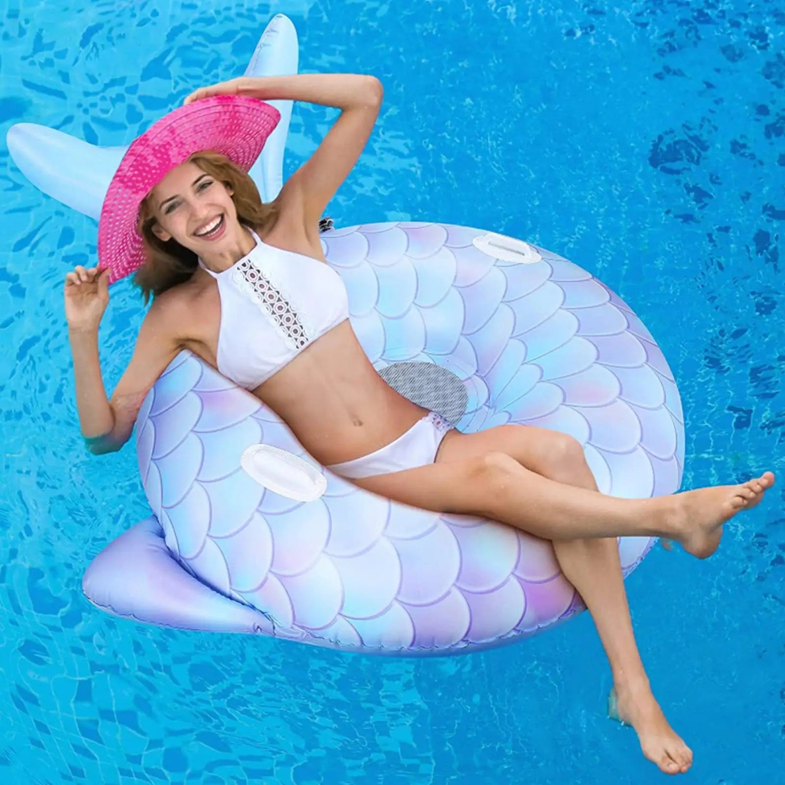 Inflatable Pool Float Mermaid Tail Chair Portable Kids Adults Lounge