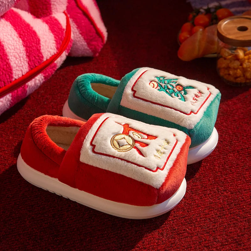 Unisex Winter Flower Pattern Slippers Cloud Feel Platform Warm Shoes