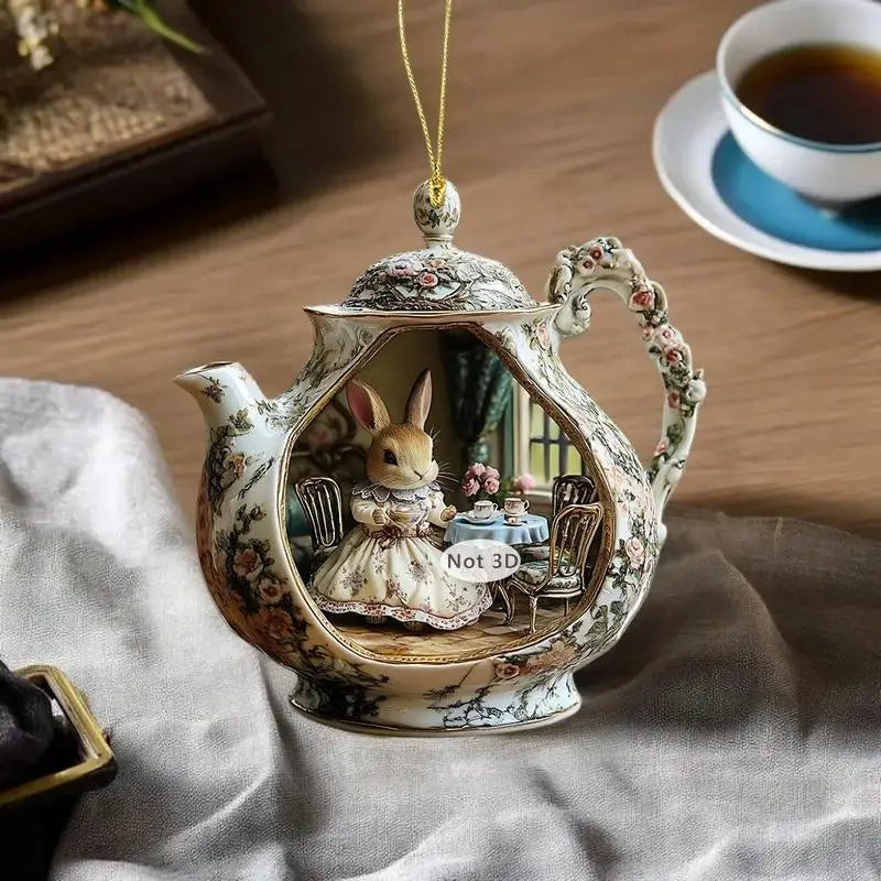 Delightful Easter Rabbit Teacup 2D Acrylic Home Decor Item Zpaxo