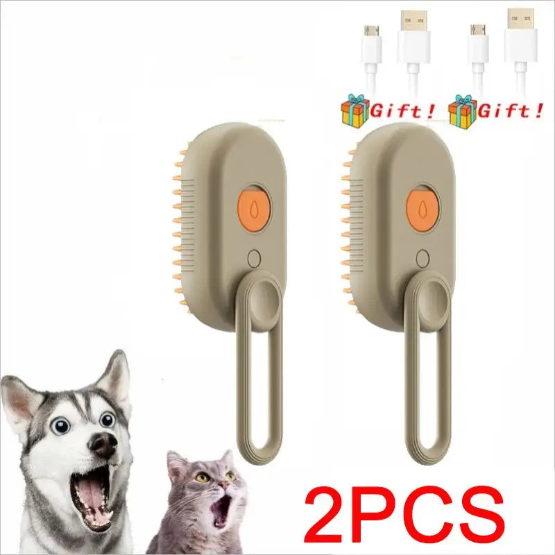Cat Dog Pet Spray Massage Brush One Button Steam Spray Folding Rotatable Floating Hair Bath Hair Removal Brush Comb Zpaxo 2pcs-brown