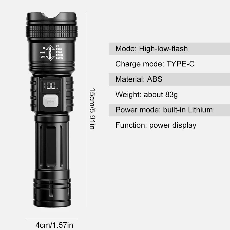 LED Flashlight Rechargeable Long-beam Portable Outdoor Emergency