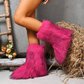 2025 New Women Fur Boots Fluffy Plush Warm Mid Calf Snow Boots Luxury Fashion Furry Boots Comfortable Outdoor Flat Shoes Women Zpaxo Rosy Red 43