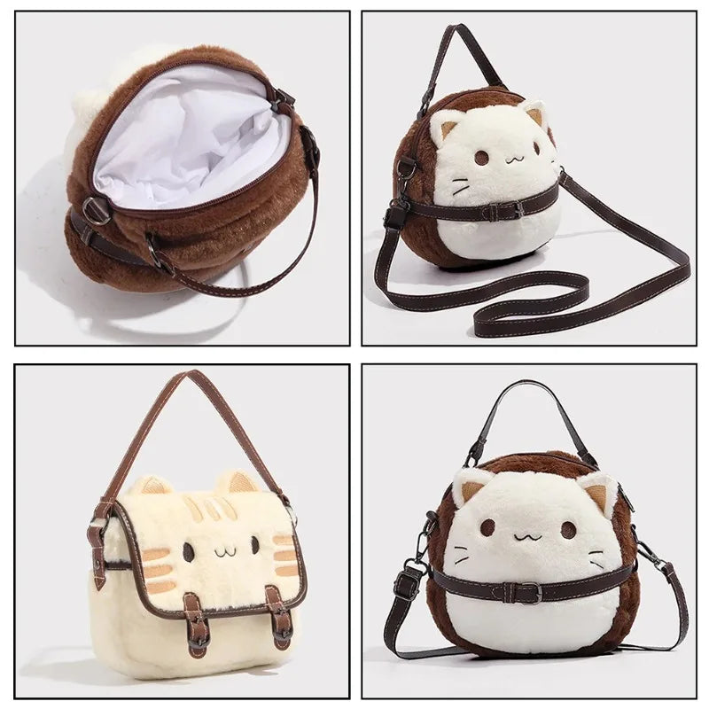 Cute Plush Cat Bag Handbag Cute Stuffed Animal Handmade Backpack Shoulder Bag Ideal Gift Fos Girl Kitty Collection Crossbody bag Zpaxo