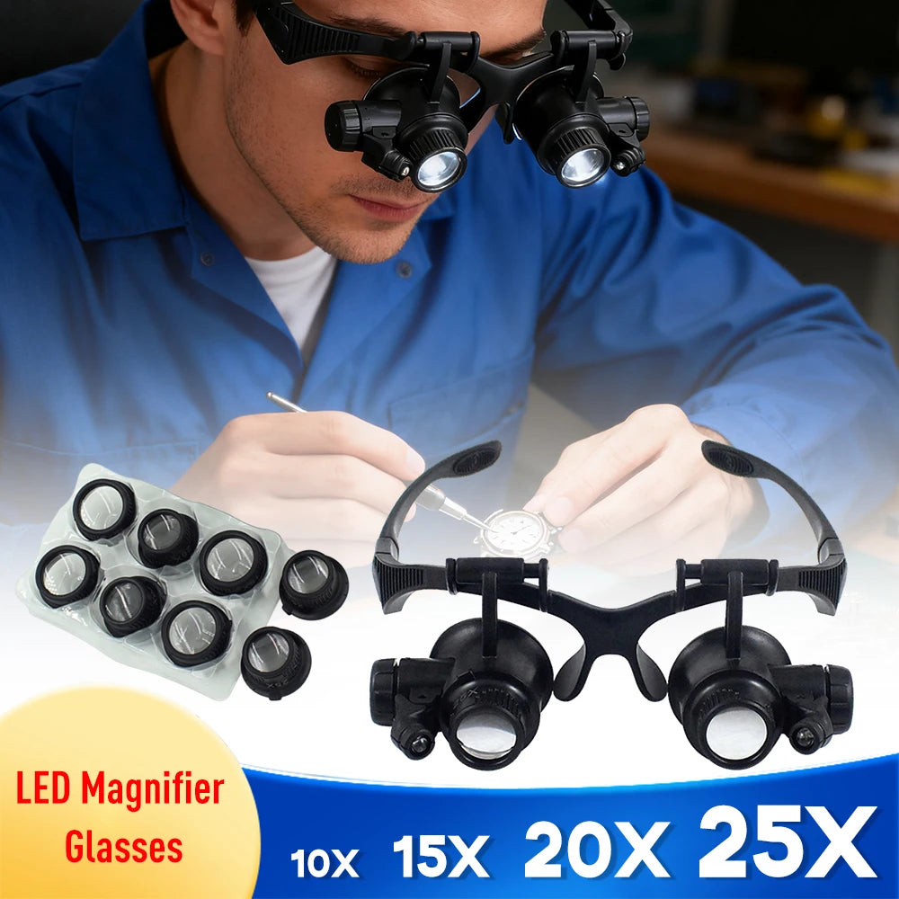2XLED Watch Jeweler Repair Magnifier Head-mounted Headband Adjustable