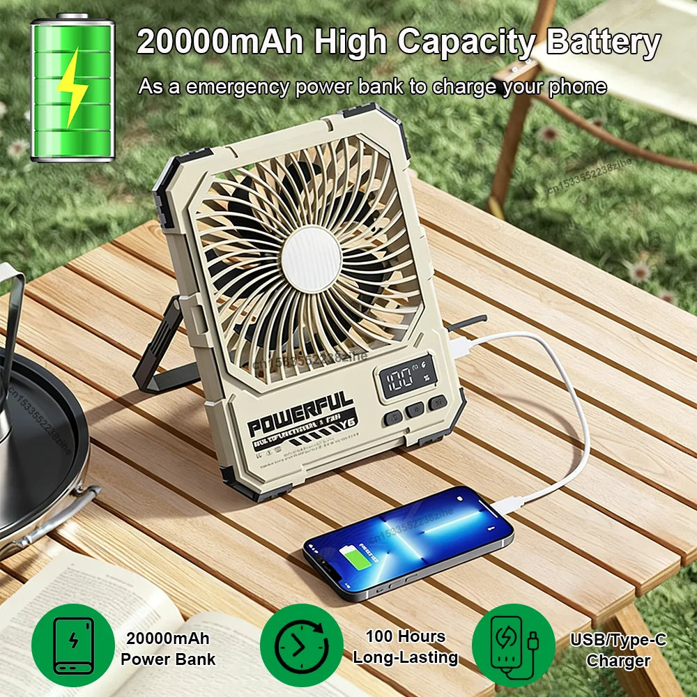 Camping Fan 20000mAh Rechargeable Wireless Outdoor Tent Ceiling