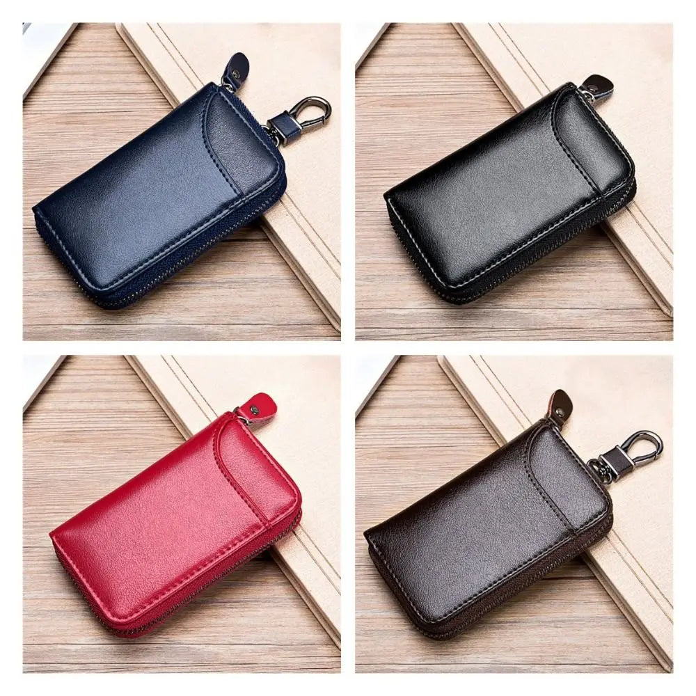 Zipper Split Car Key Wallet Solid Color Mini Purse PU Leather Key Bag Simple Portable Key Holder Organizer Pouch Card Bag Zpaxo
