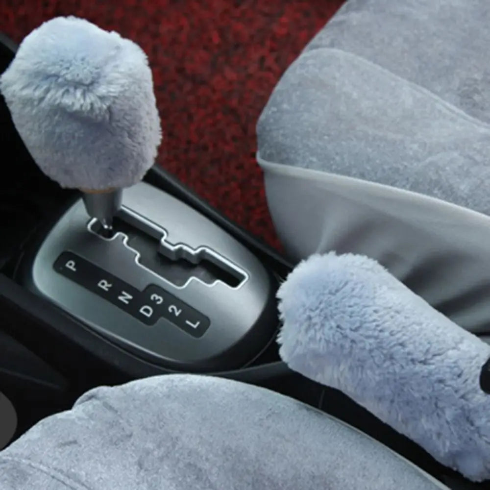 1 Pair Soft Plush Handbrake Cover Warm Thickening Car Solid Grip Zpaxo blue-grey