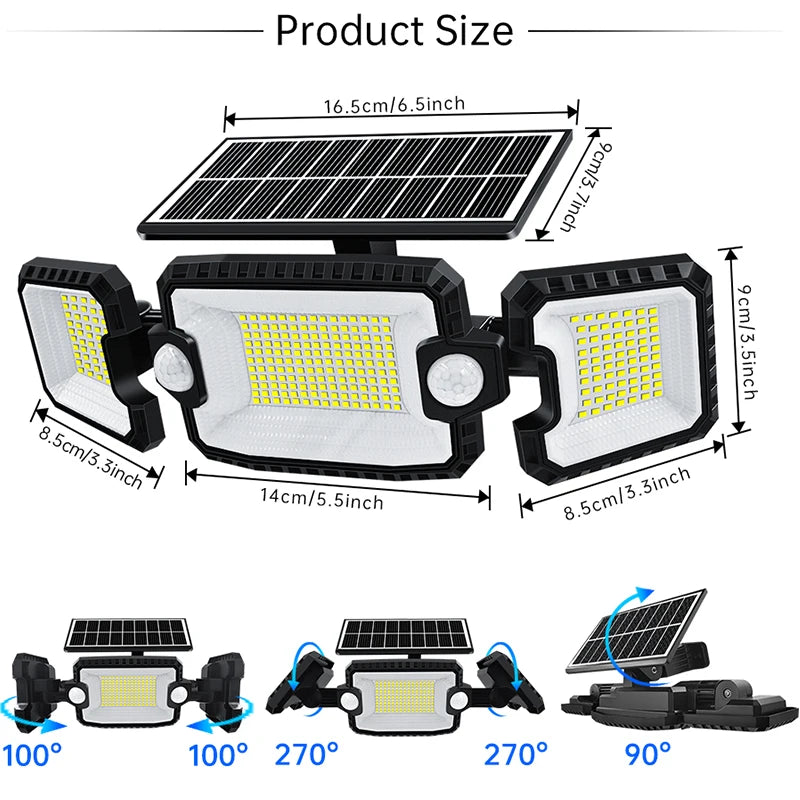 Solar 305 LED Lights Outdoor Double Motion Sensor Wireless 3 Modes Super Waterproof Spot Security Flood Lights Zpaxo