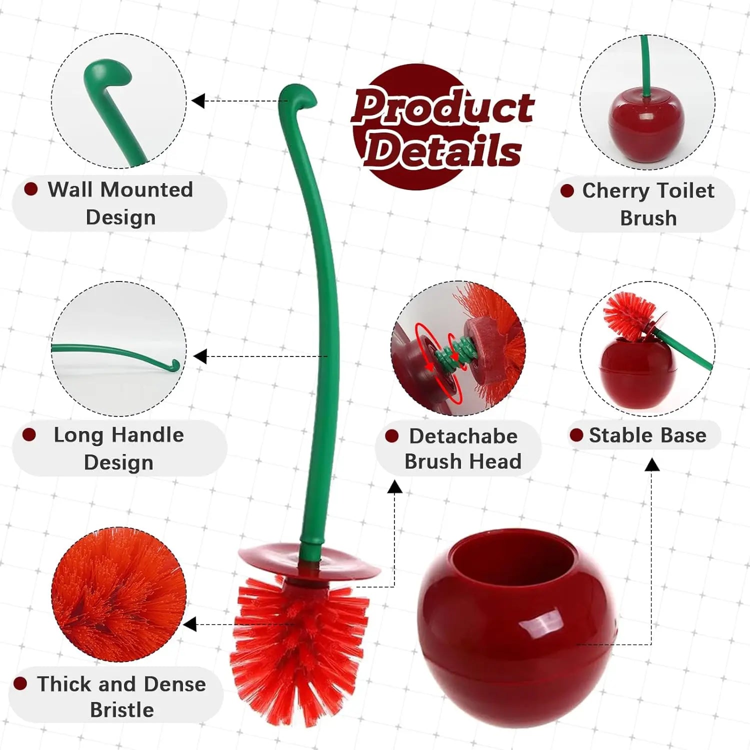 Cherry-Shaped Toilet Brush Set with Holder – 3 Colors