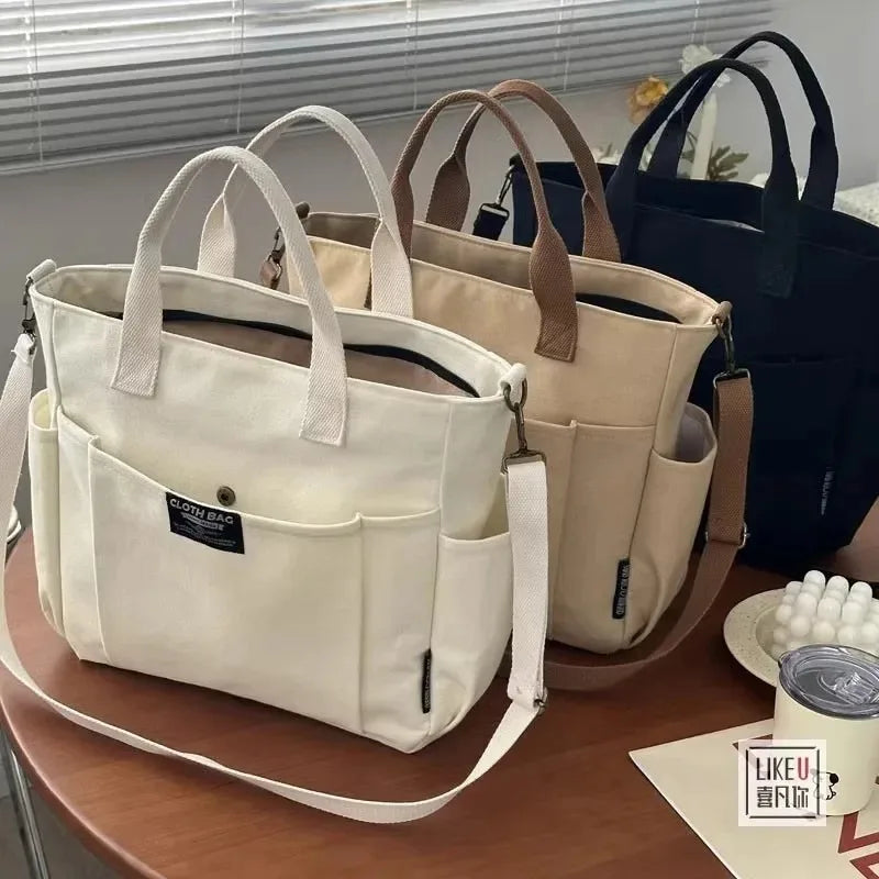 Large Capacity Canvas Tote Bag Women Simple Horizontal Shoulder