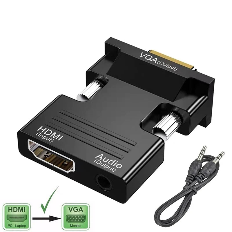 HDMI-compatible to VGA Adapter with 3.5mm Audio Cable For PC Laptop TV Box Projector Full HD 1080P HDMI to VGA Converter Adapter Zpaxo