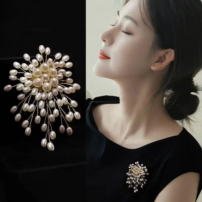 Pearl Firework Flower Brooch | Alloy Corsage Pin & Accessory
