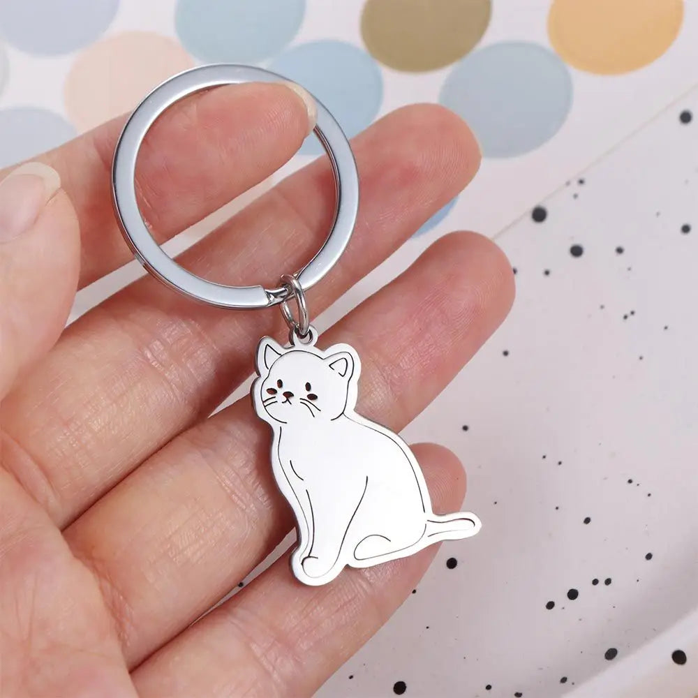 Lovely Stainless Steel Cat Fish Keychain Key Holder Pendant Cat Key Ring Animal Cartoon Kittens Keychain Valentine's Day Gift Zpaxo