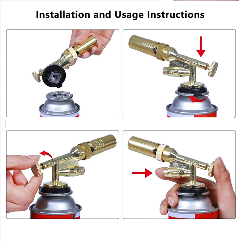 Handheld Copper Alloy Butane Torch Head Adjustable Flame for Kitchen BBQ Baking Cooking Creme - Ergonomic Fire Starter Lighter Zpaxo