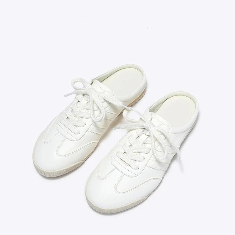 Inner Height 5cm Fashion Outerwear Toe Covered Half Slippers Tide 1 Step-on Small White Shoes Without Heel Sneaker Zpaxo