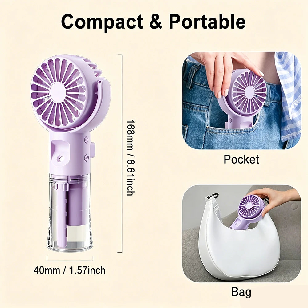 Portable Handheld Fan Humidifier USB Rechargeable Outdoor Camping