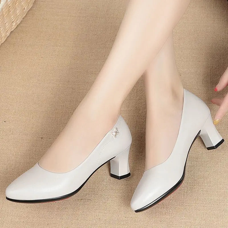 Heels Wedding Shoes Women 2023 Beige Leather Pointed Toe Professional Zpaxo
