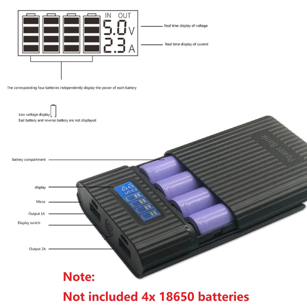 DIY Power Bank Case 4 18650 Battery Charge Storage Box 5V Dual USB