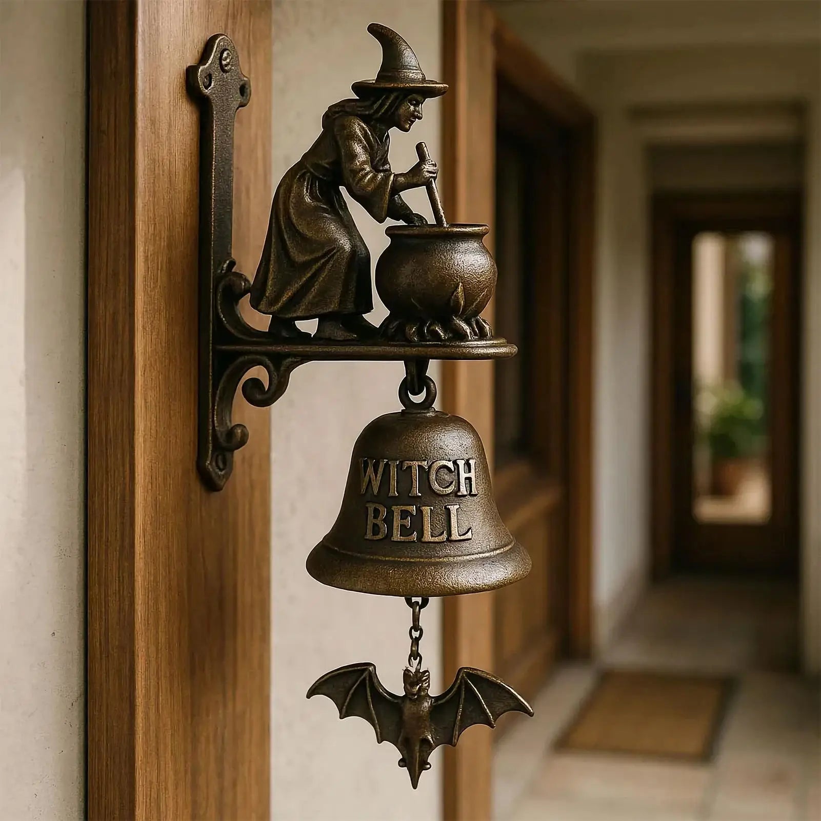 Halloween Witch Bell Metal Shopkeeper Dachshund Outdoor Doorbell