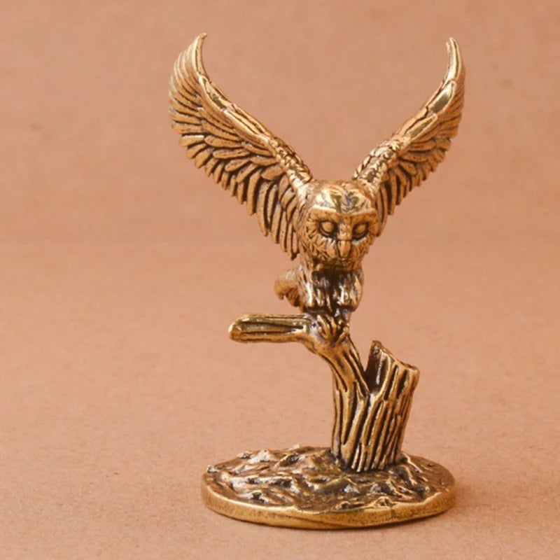 1Pc Owl Statue Antique Solid Brass Owl Mini Figurines Retro Copper Animal Tea Pet Desktop Ornament Decor Crafts Animal Figurines Zpaxo