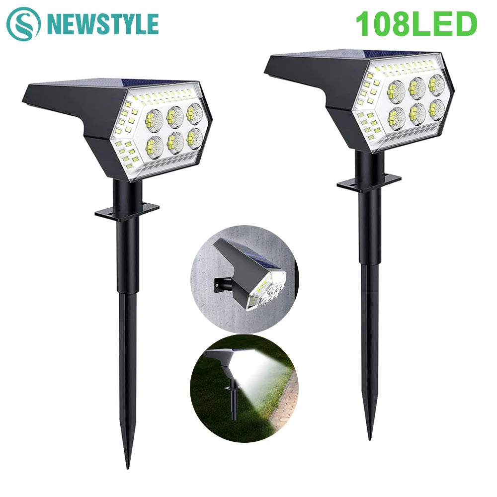 Solar Garden Lights 108 LED Solar Spot Lights Outdoor Floodlight Waterproof Solar Landscape Spotlight Wall Lamp Yard Porch Path Zpaxo
