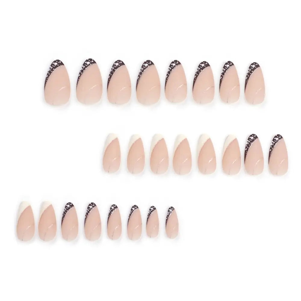 Manicure Long Almond False Nails French White Edge Press Bow Zpaxo