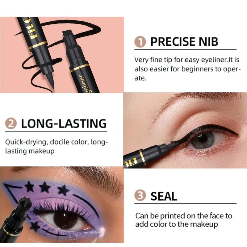 Liquid Eyeliner Stamp Pen Waterproof Fast Dry Double-ended Black
