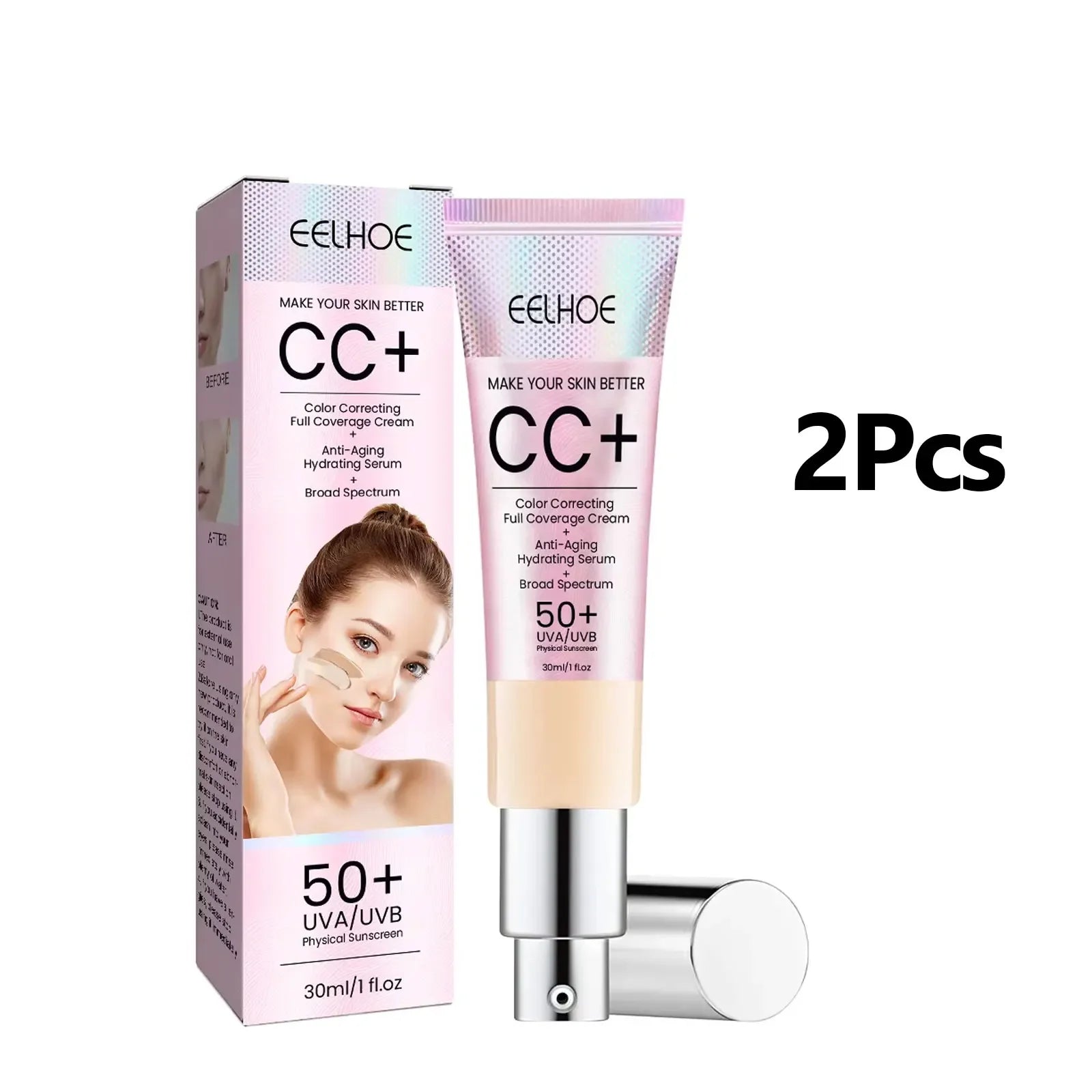 Eelhoe CC Cream Foundation SPF 50 – Concealer & Moisturizer CC Cream Foundation Zpaxo 2PCS Light White