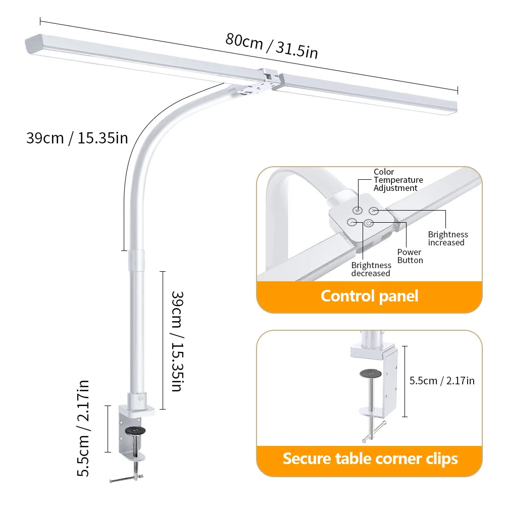 24W Ultra Bright Double Head LED Desk Lamp Eye-Caring Reading Light with Remote Control 5 Color Temperature Settings 10 Level Zpaxo 280LED White EU Plug 24W
