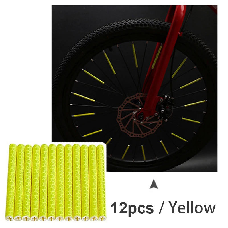 Bicycle Wheel Spokes Reflective Sticker Tube Warning Strip 12Pcs MTB Bike Reflective Mount Clip Wheel Spoke Reflector Stripe Zpaxo yellow