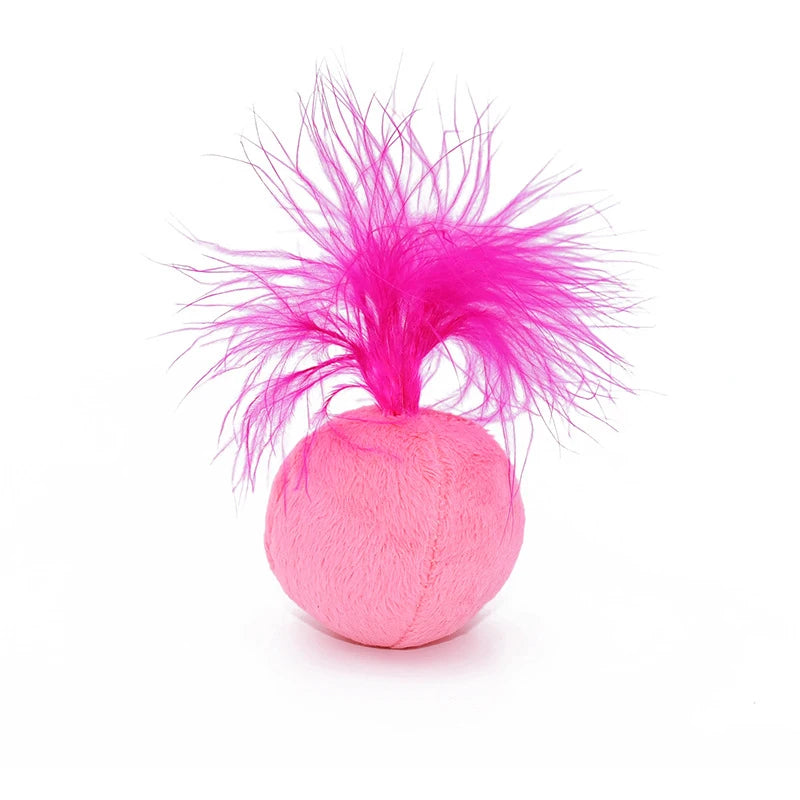 Furry Ball Cat Toy Feather Catnip Interactive Pom Balls Cats Soft