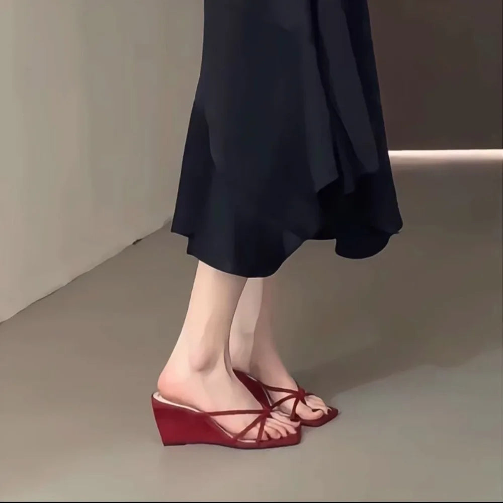 Summer Leopard Women's Fashion Wedges Heel Slippers Elegant Dress Slides Design Style Banquet Party Sandals Shoes Zpaxo