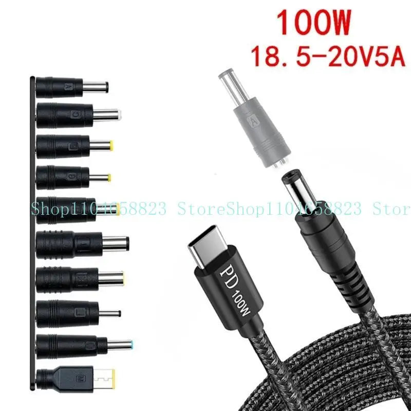 652F USB C to DC5521 5.5x2 Adapter Cable 100W with 10 Connection Tips for Electronic Devices Power Charging Cord 200CM Zpaxo