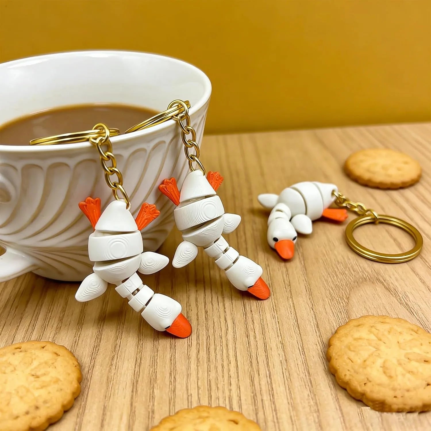 3D Printed Duck Keychains Movable Neck Mini Animals Bags Keys Desk