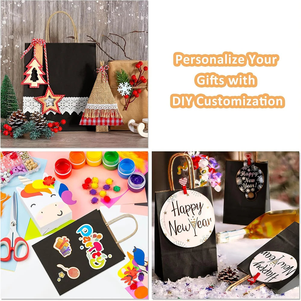 5/24Pcs Kraft Paper Bags Black Blue 16x22x8cm Reusable Gift Bag with Handle for Birthday Party Favor Wedding Christmas Shopping Zpaxo