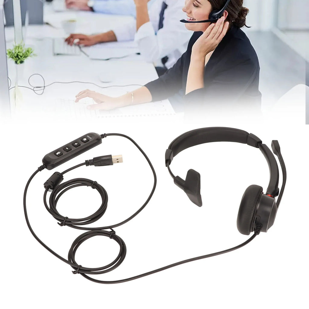 Call Center Headset ENC Active Noise Cancellation USB Business Single