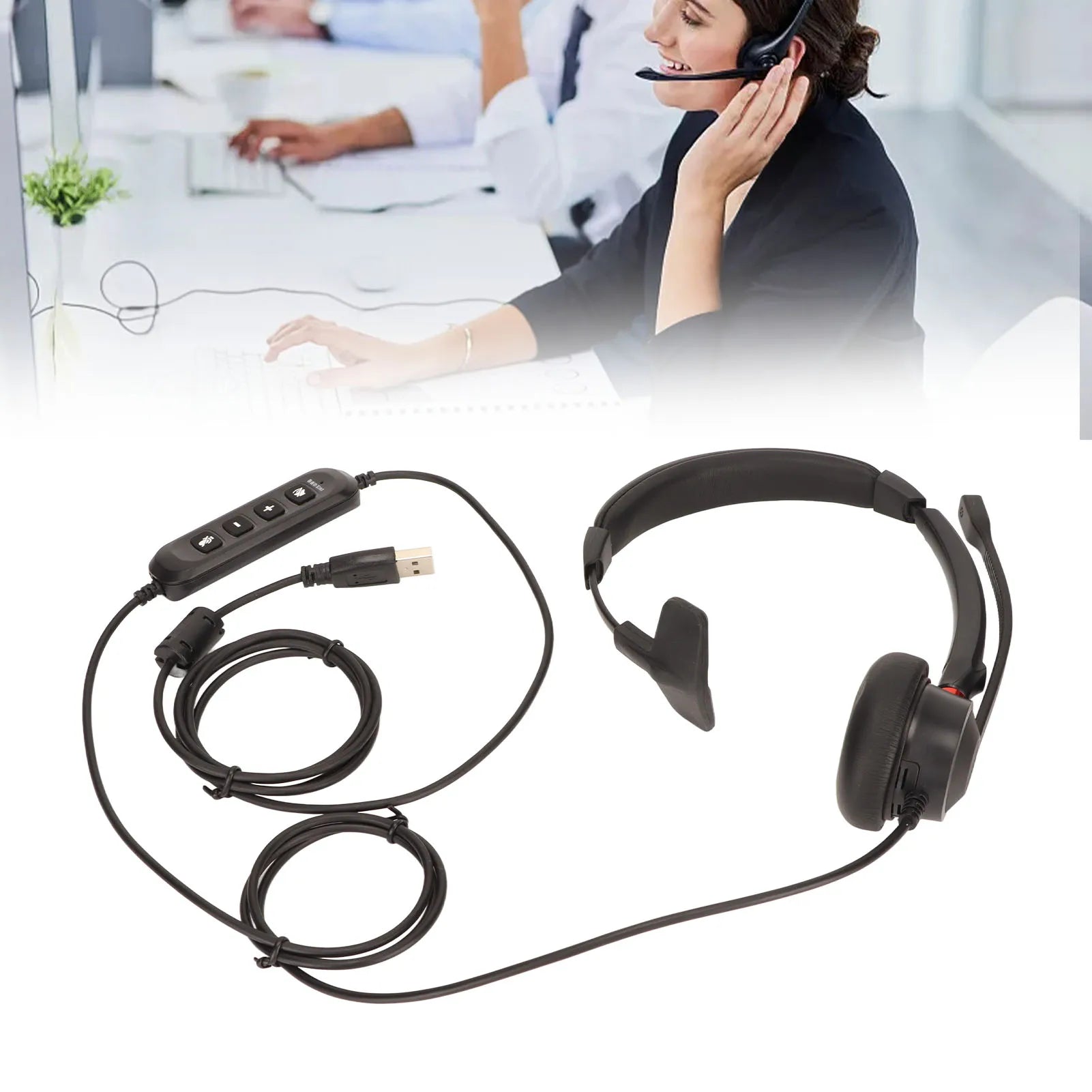 Call Center Headset ENC Active Noise Cancellation USB Business Single