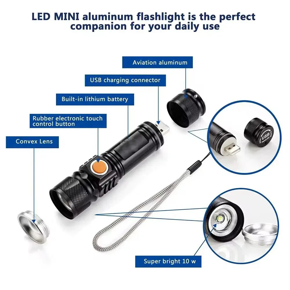 ESMARTER 3800 Lumen Zoomable LED Flashlight – USB Rechargeable