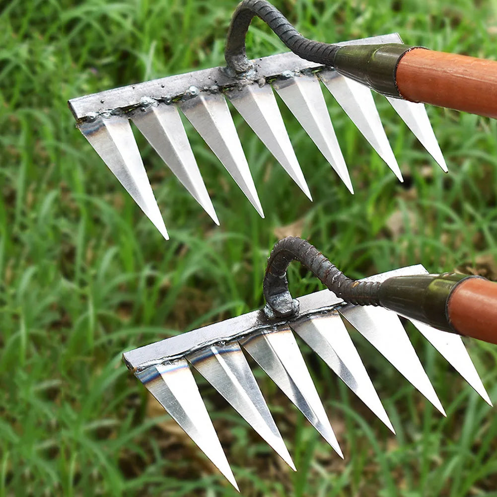 Weeding Hoe Rake Sharp Nail Harrow Grasping Rake Steel Loosening Soil Tool Tooth Garden Hand Rake Tool Agricultural Tools Zpaxo