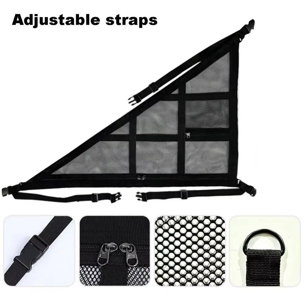 Double-layer Car Ceiling Triangle Net Adjustable Double Pocket Triangular Ceiling Storage Bag Space Saving Breathable Zpaxo