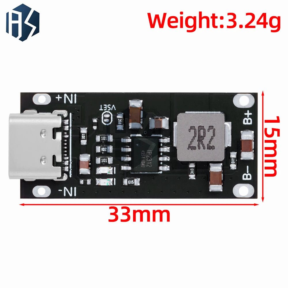 IP2312 CC/CV Mode Fast Charging Board - Type-C USB Input, 3A High-Current for 5V to 4.2V Polymer/Ternary Lithium Batteries Zpaxo