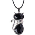 Natural Stone Cat Pendant – Amethyst, Tiger Eye & Crystal Crystal Pendant Necklace Zpaxo E