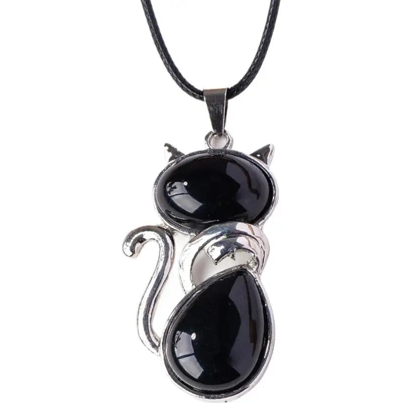Natural Stone Cat Pendant – Amethyst, Tiger Eye & Crystal Crystal Pendant Necklace Zpaxo E