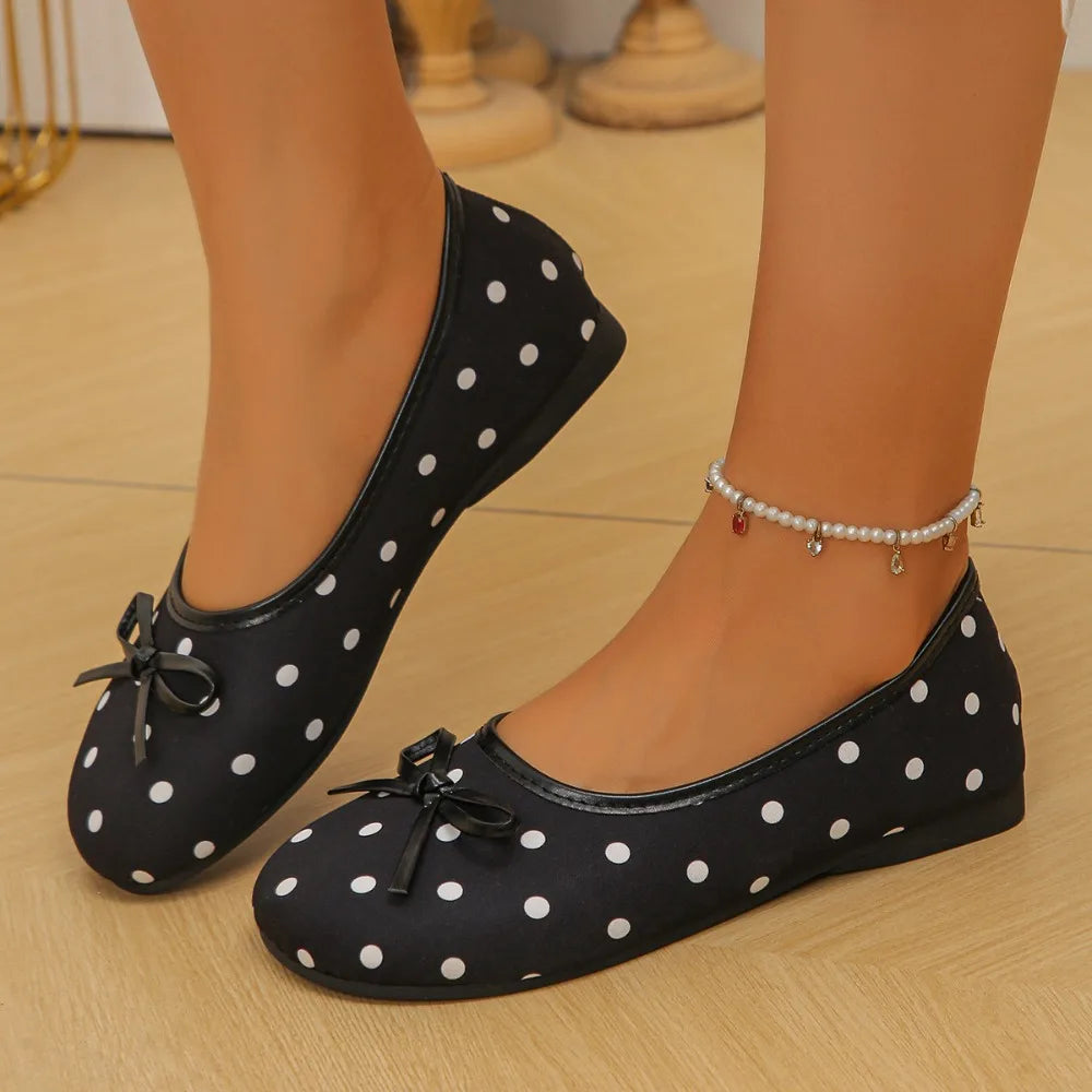 Spring Polka Dot Women's Ballet Flat Shoes Comfortable Round Head